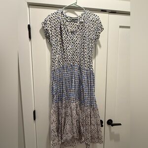 Zara Blue and Cream Patterned Maxi Dress